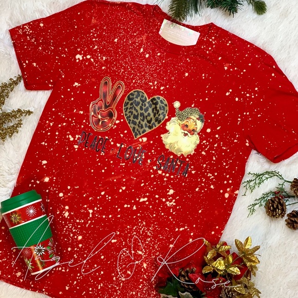 Peace ✌🏻 Love ❤️ Santa 🎅🏻 Graphic Tee Shirt - Picture 1 of 1